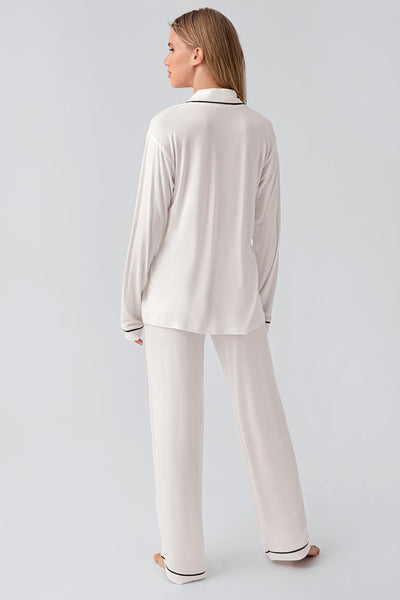 Long Sleeve Buttoned Flexible Viscose Pajama Set 18207