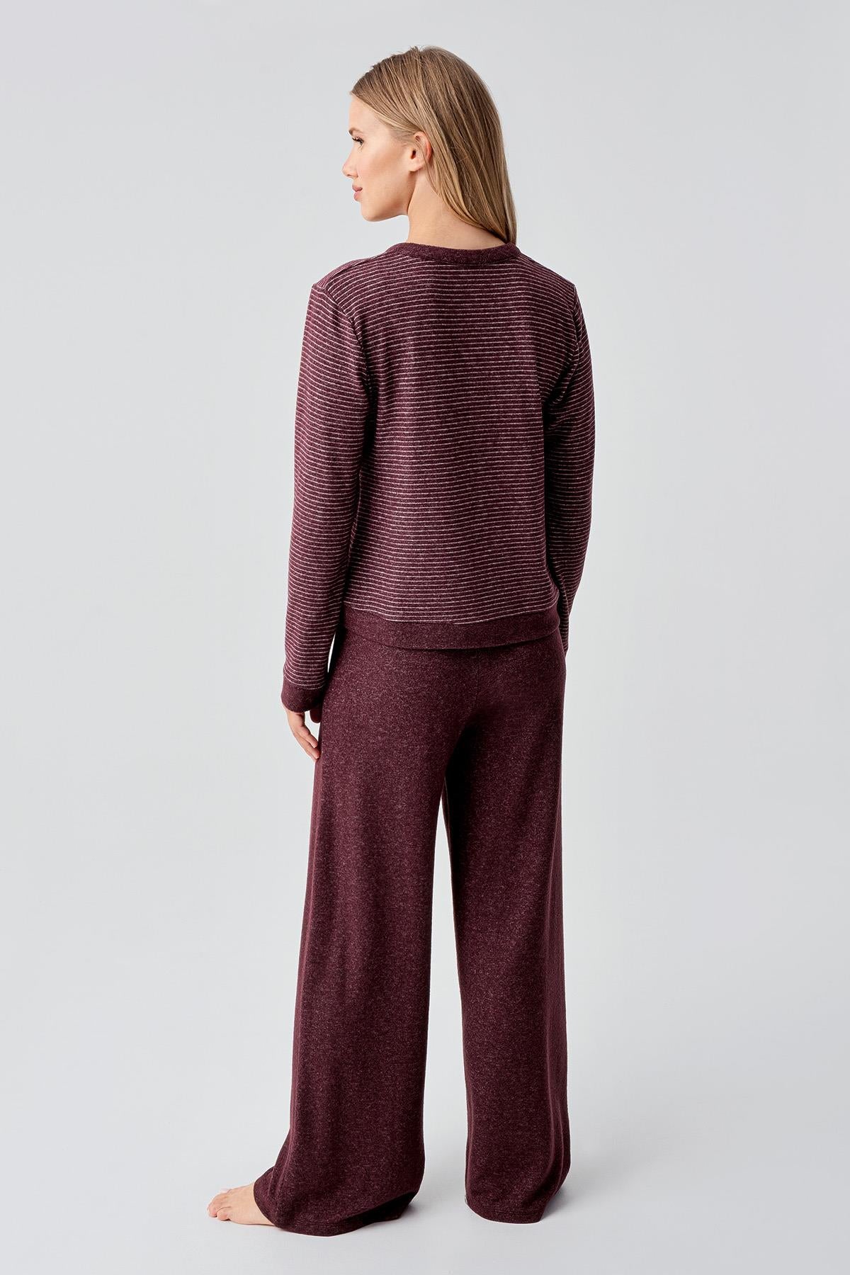Uzun Kollu Düğmeli Esnek Yumuşak Dokulu Viskoz Pijama Takım 18204