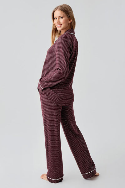 Uzun Kollu Düğmeli Esnek Yumuşak Dokulu Viskoz Pijama Takım 18217