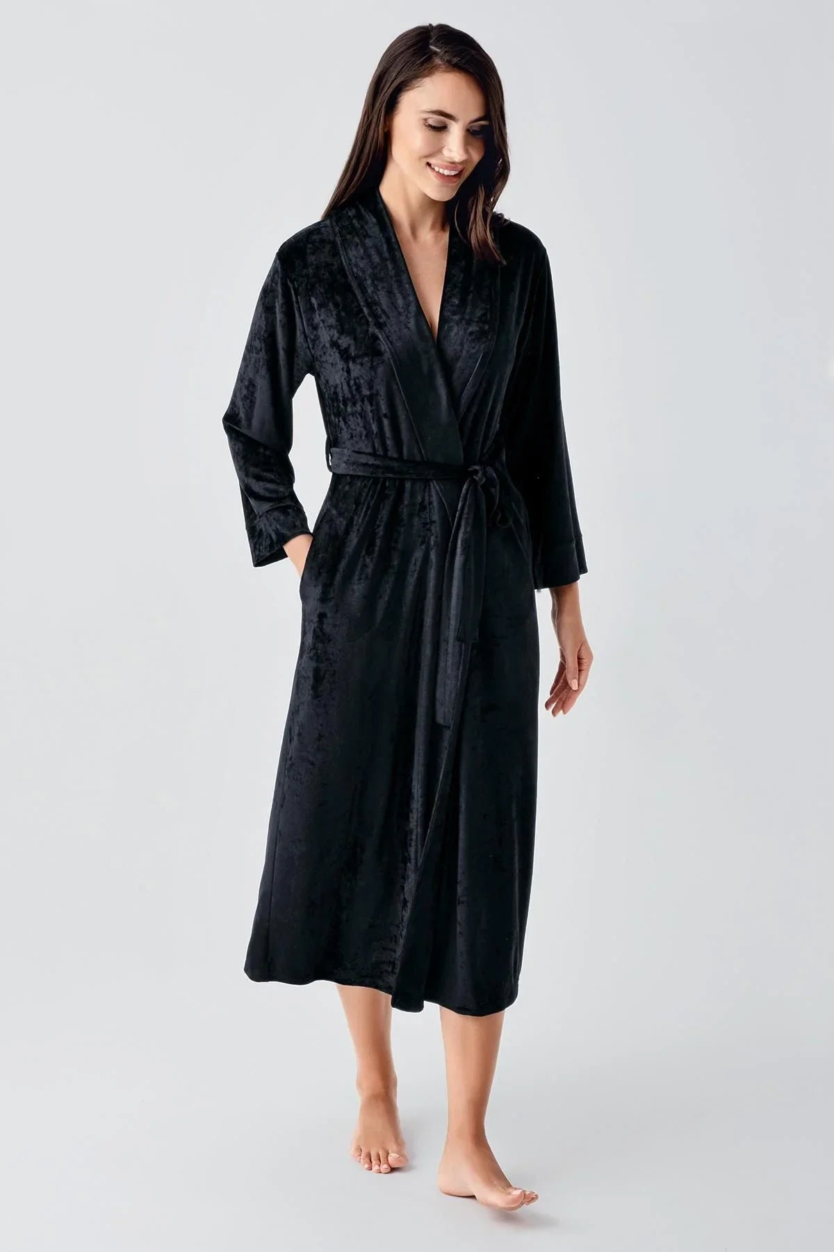 Long Sleeve Flexible Velvet Viscose Dressing Gown 25100