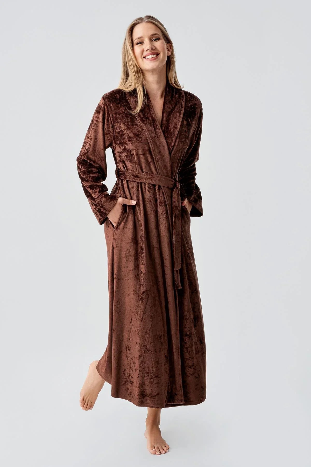 Long Sleeve Flexible Velvet Viscose Dressing Gown 25100