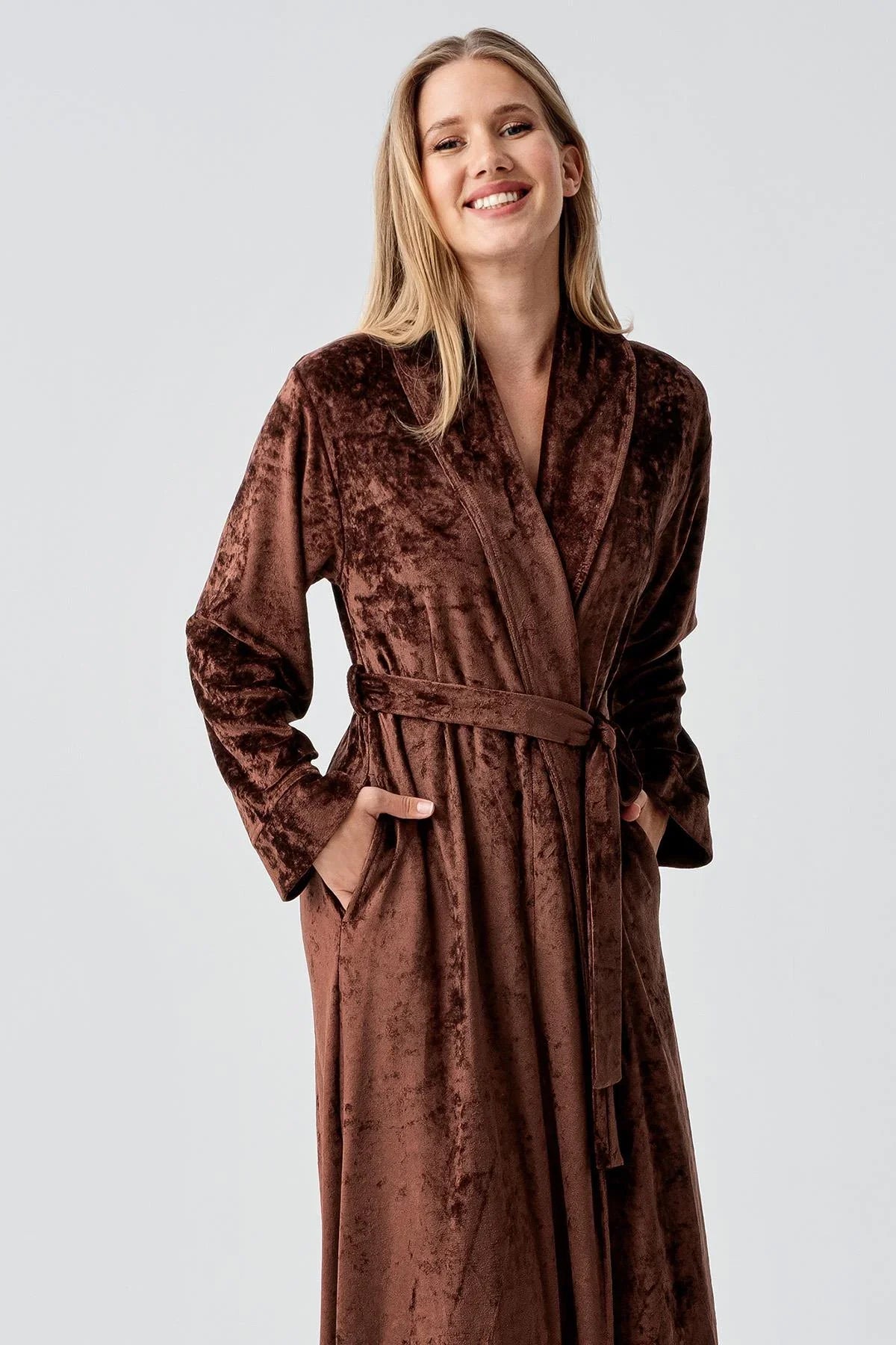 Long Sleeve Flexible Velvet Viscose Dressing Gown 25100