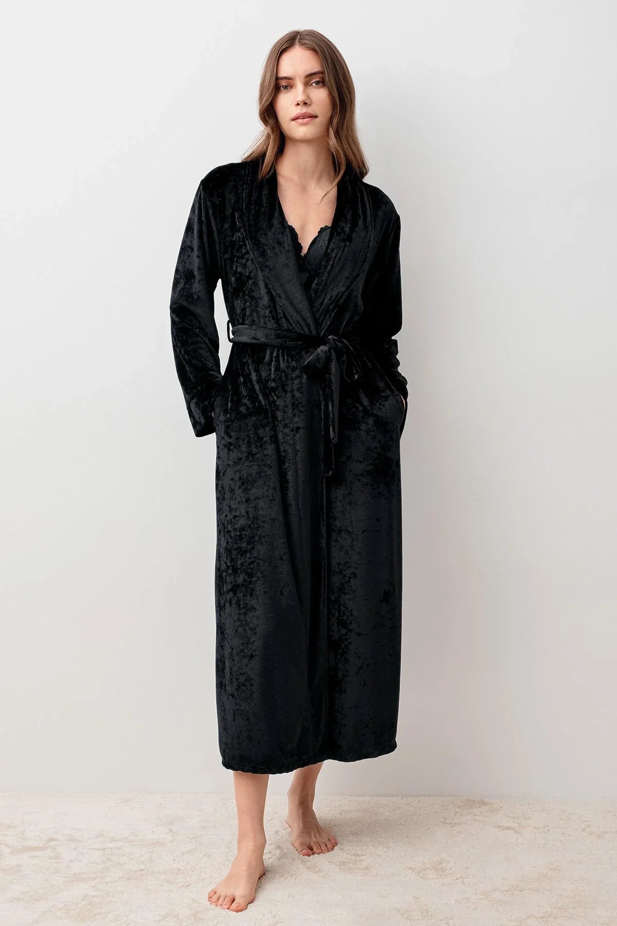 Long Sleeve Flexible Velvet Viscose Dressing Gown 25100