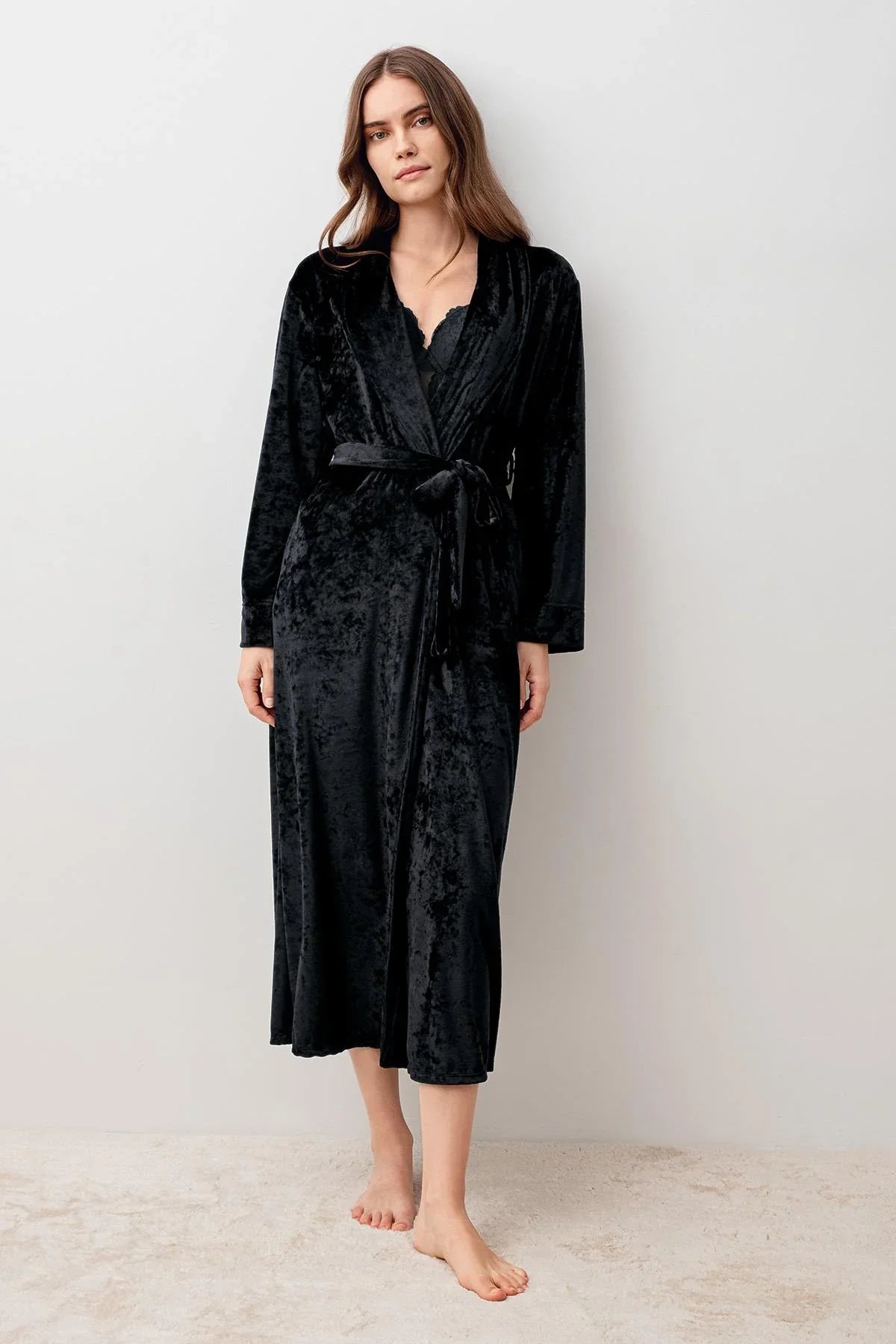 Long Sleeve Flexible Velvet Viscose Dressing Gown 25100