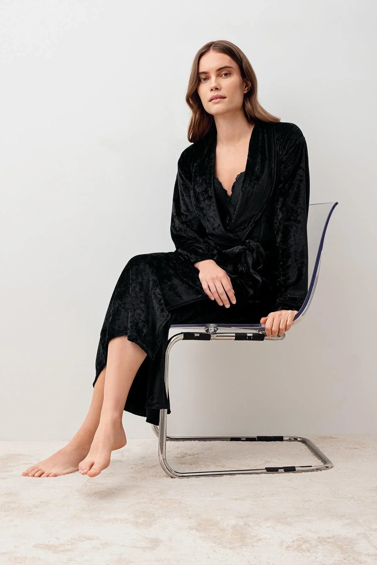 Long Sleeve Flexible Velvet Viscose Dressing Gown 25100