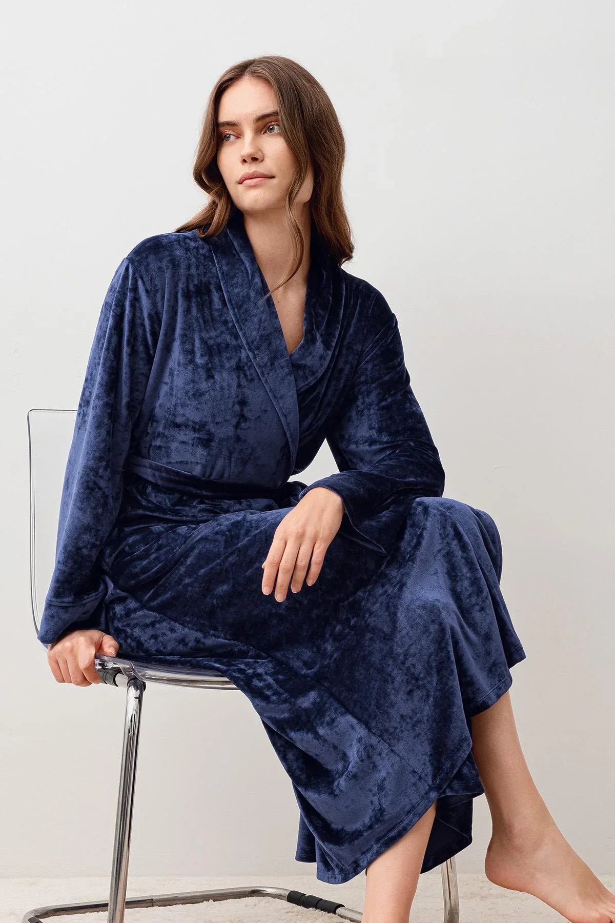 Long Sleeve Flexible Velvet Viscose Dressing Gown 25100