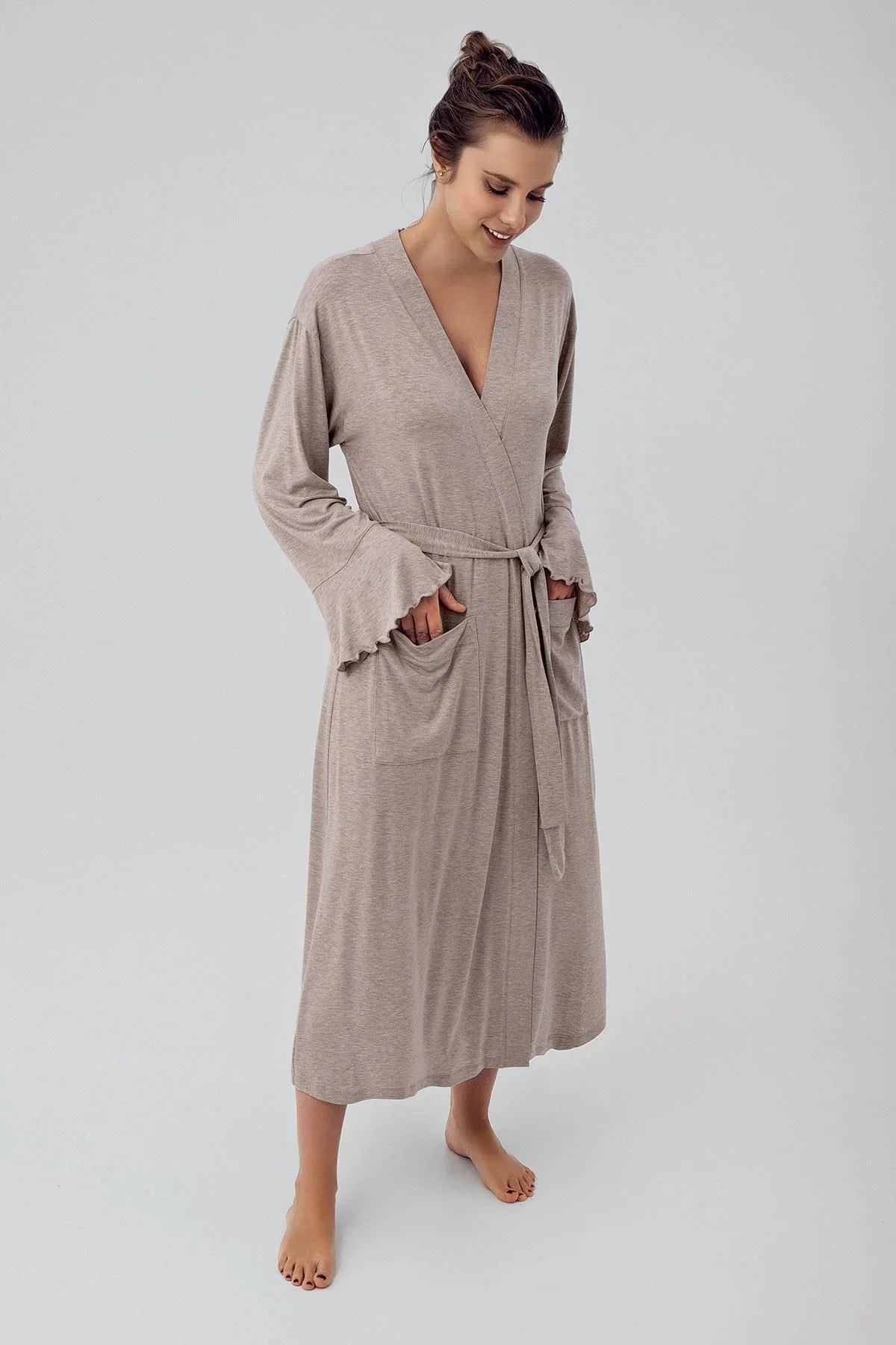 Uzun Kollu Esnek Likralı Viskoz Sabahlık 16509