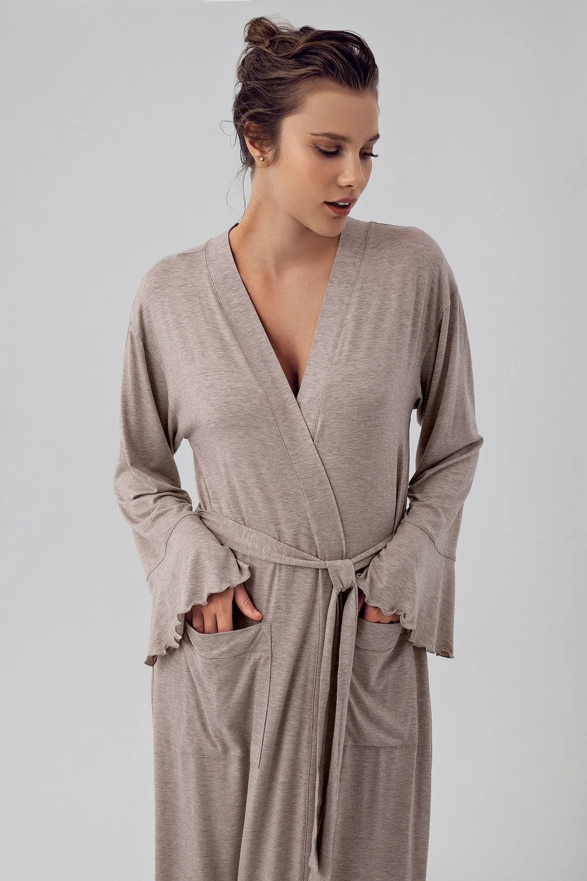 Uzun Kollu Esnek Likralı Viskoz Sabahlık 16509