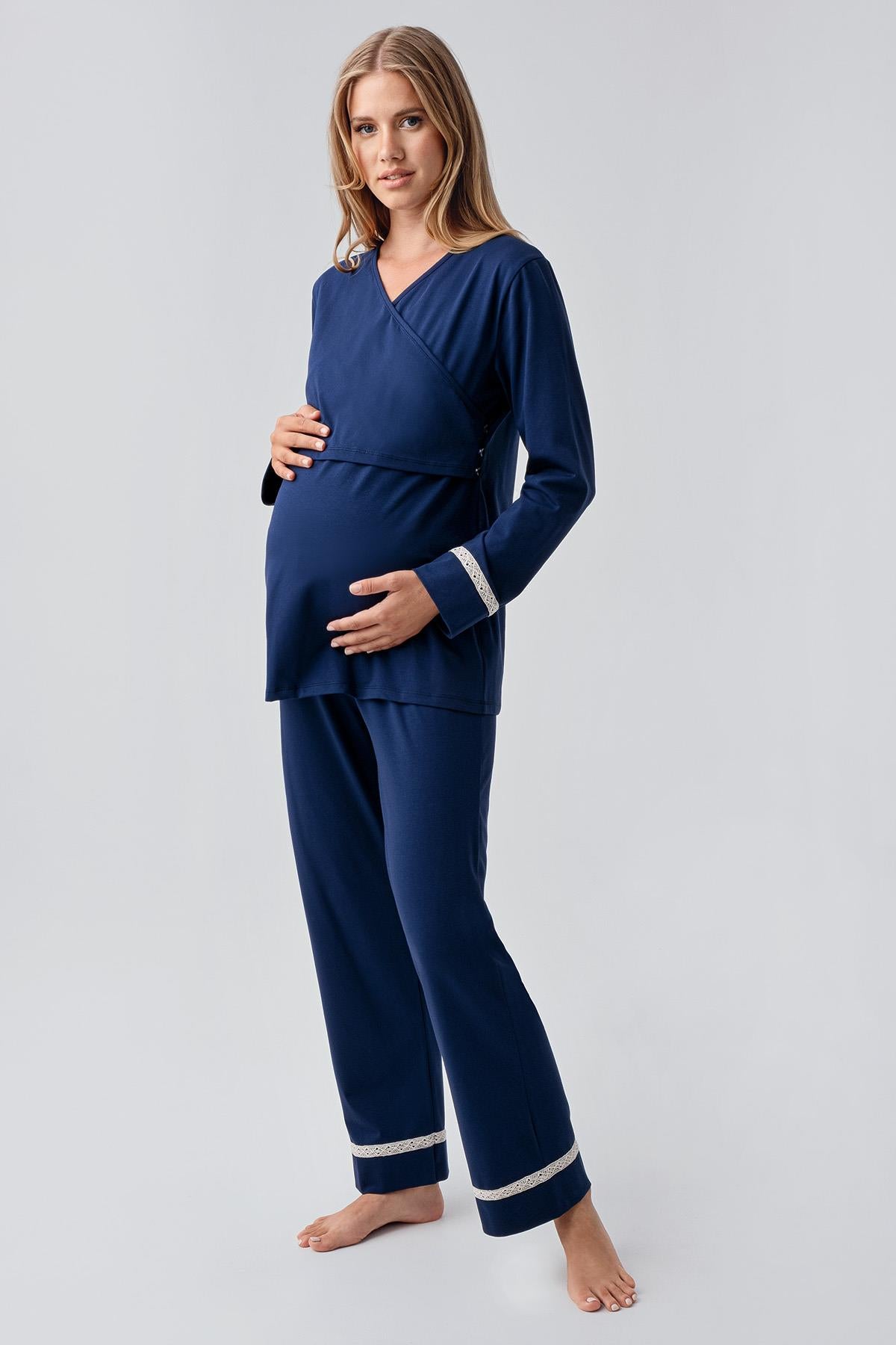 Uzun Kollu Esnek Pamuklu Hamile Pijama Takım 18201