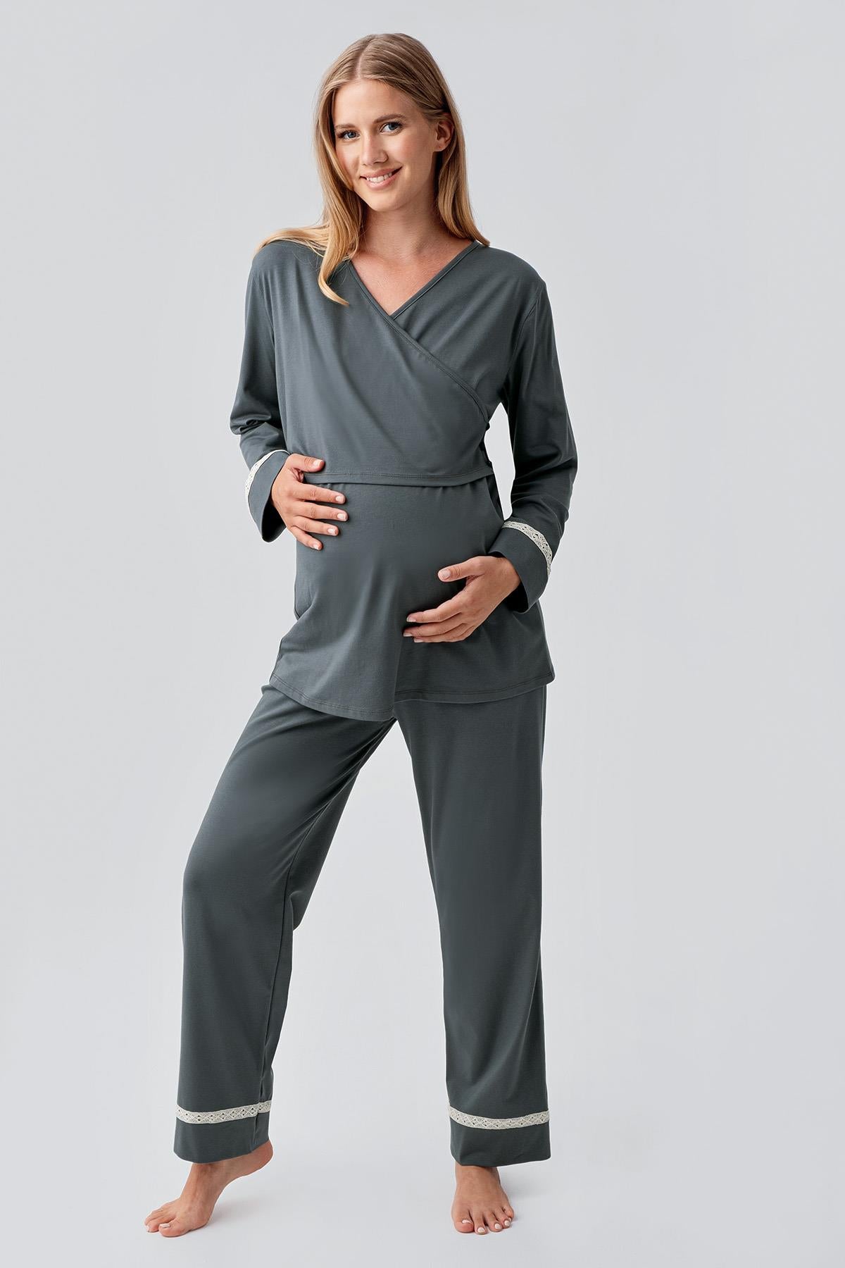 Uzun Kollu Esnek Pamuklu Hamile Pijama Takım 18201