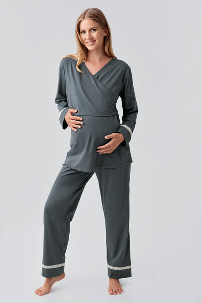 Uzun Kollu Esnek Pamuklu Hamile Pijama Takım 18201