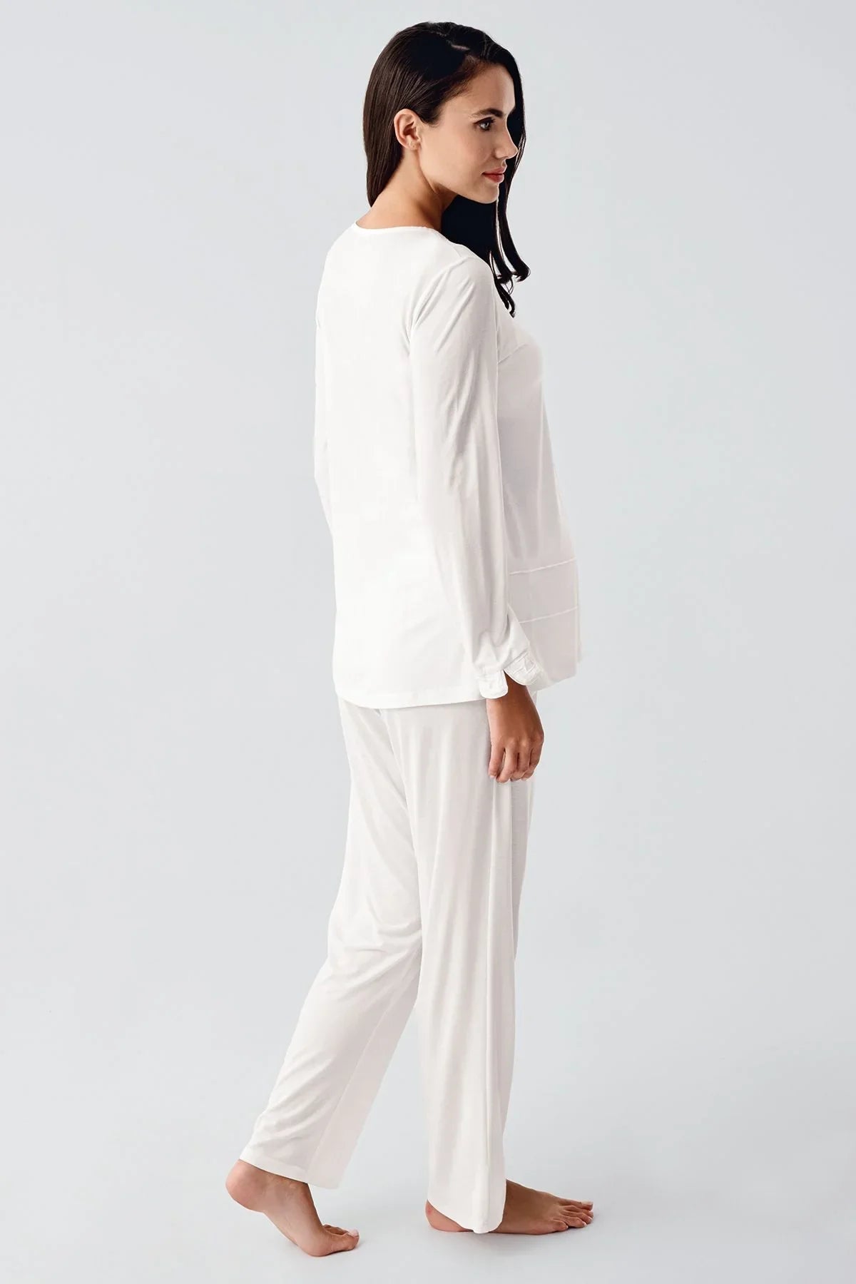 Uzun Kollu Esnek Viskon Hamile Sabahlık Pijama Takım 11300