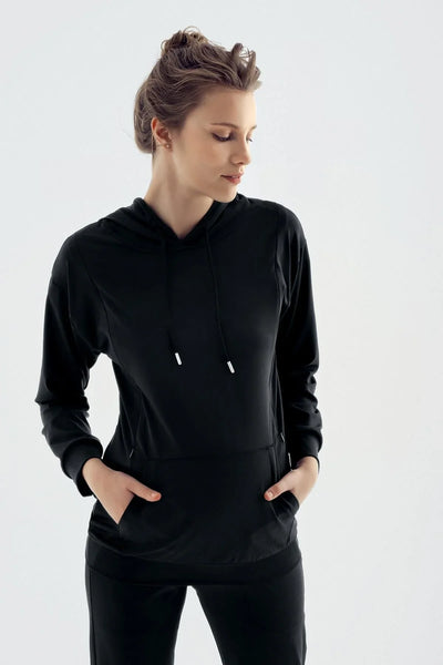 Uzun Kollu Fermuarlı Kapüşonlu Esnek Kumaş Hamile Sweatshirt SW01