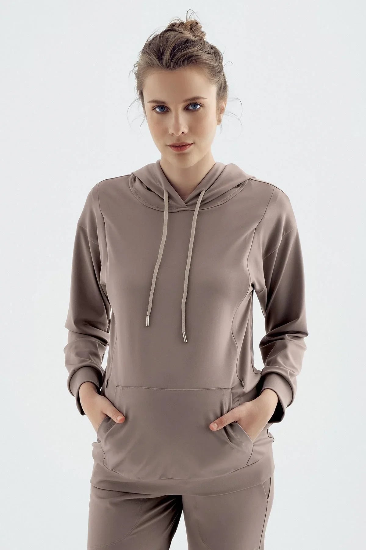 Uzun Kollu Fermuarlı Kapüşonlu Esnek Kumaş Hamile Sweatshirt SW01
