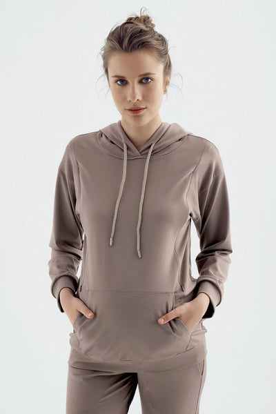 Uzun Kollu Fermuarlı Kapüşonlu Esnek Kumaş Hamile Sweatshirt SW01
