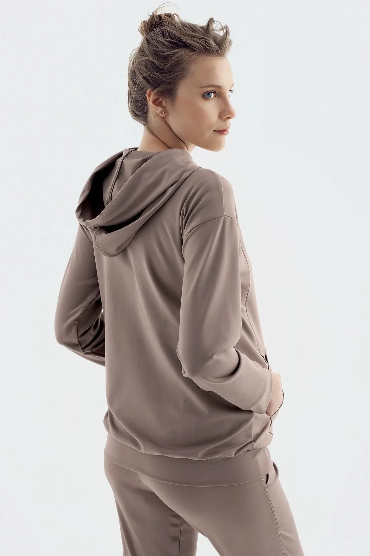 Uzun Kollu Fermuarlı Kapüşonlu Esnek Kumaş Hamile Sweatshirt SW01