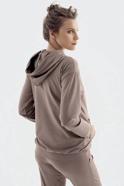 Uzun Kollu Fermuarlı Kapüşonlu Esnek Kumaş Hamile Sweatshirt SW01