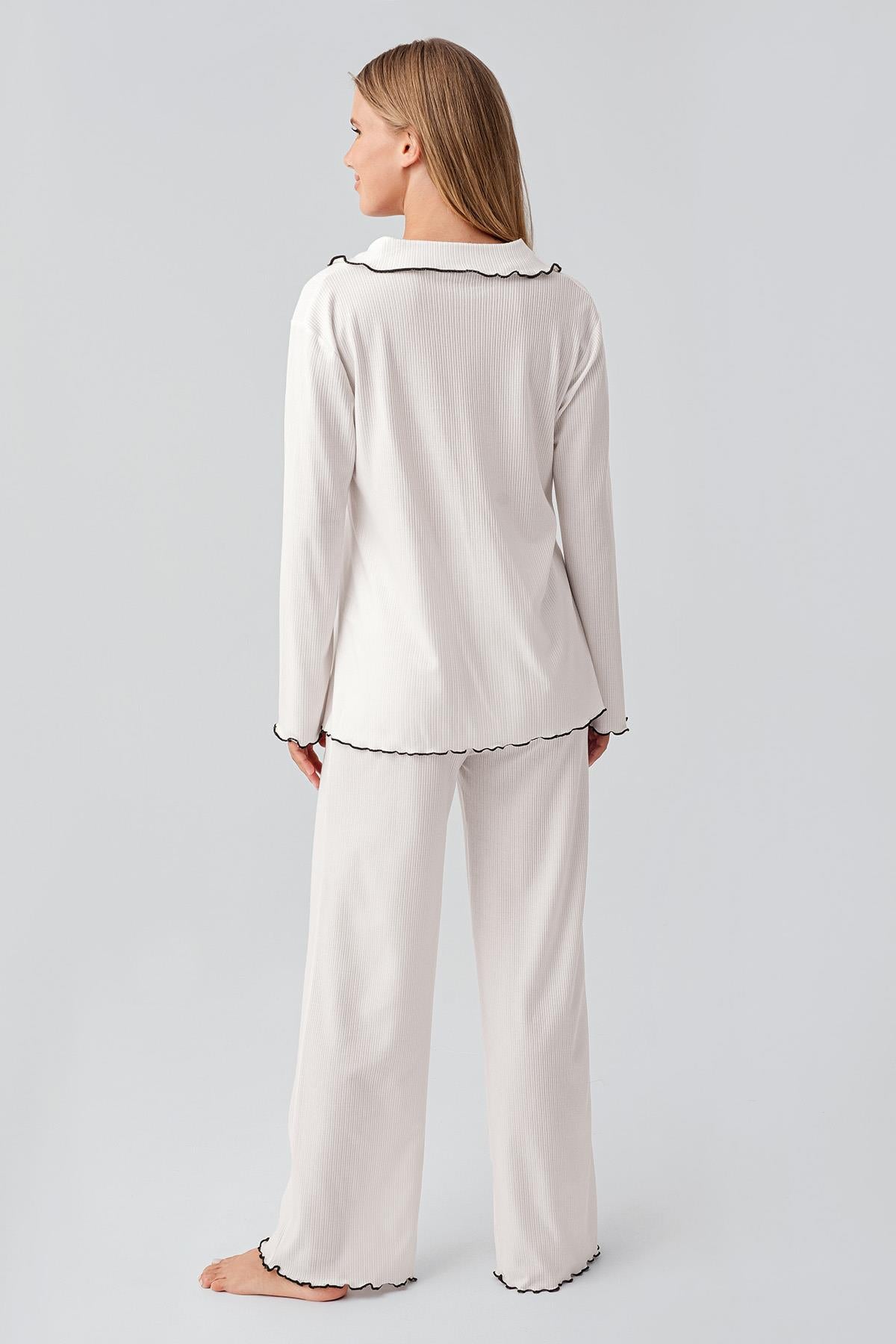 Uzun Kollu Kurdele Bağlamalı Fiyonklu Viskoz Pijama Takım 18211