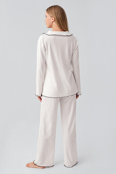 Uzun Kollu Kurdele Bağlamalı Fiyonklu Viskoz Pijama Takım 18211