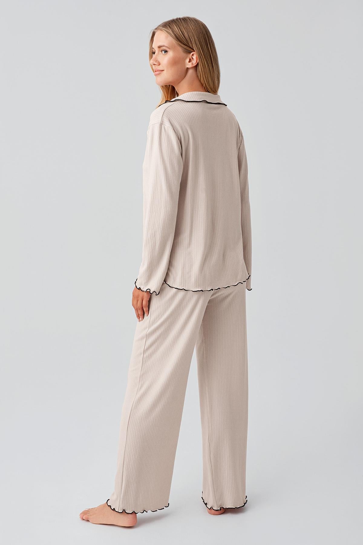 Uzun Kollu Kurdele Bağlamalı Fiyonklu Viskoz Pijama Takım 18211