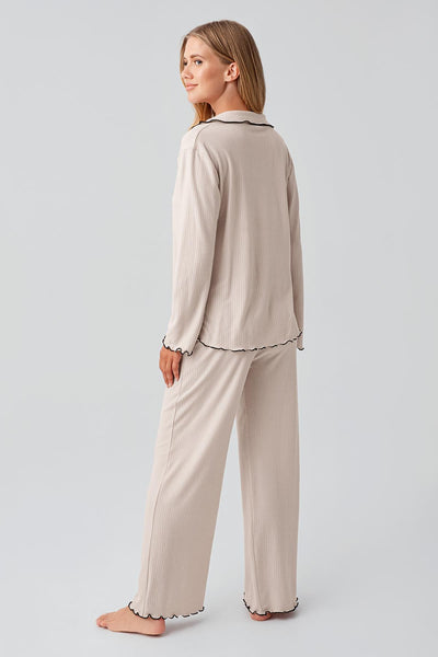 Uzun Kollu Kurdele Bağlamalı Fiyonklu Viskoz Pijama Takım 18211