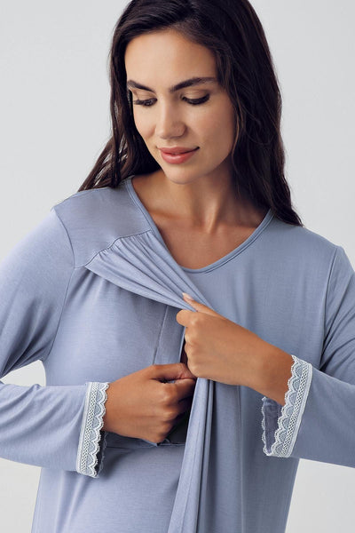 Long Sleeve Lycra Viscose Maternity Short Nightgown 15109