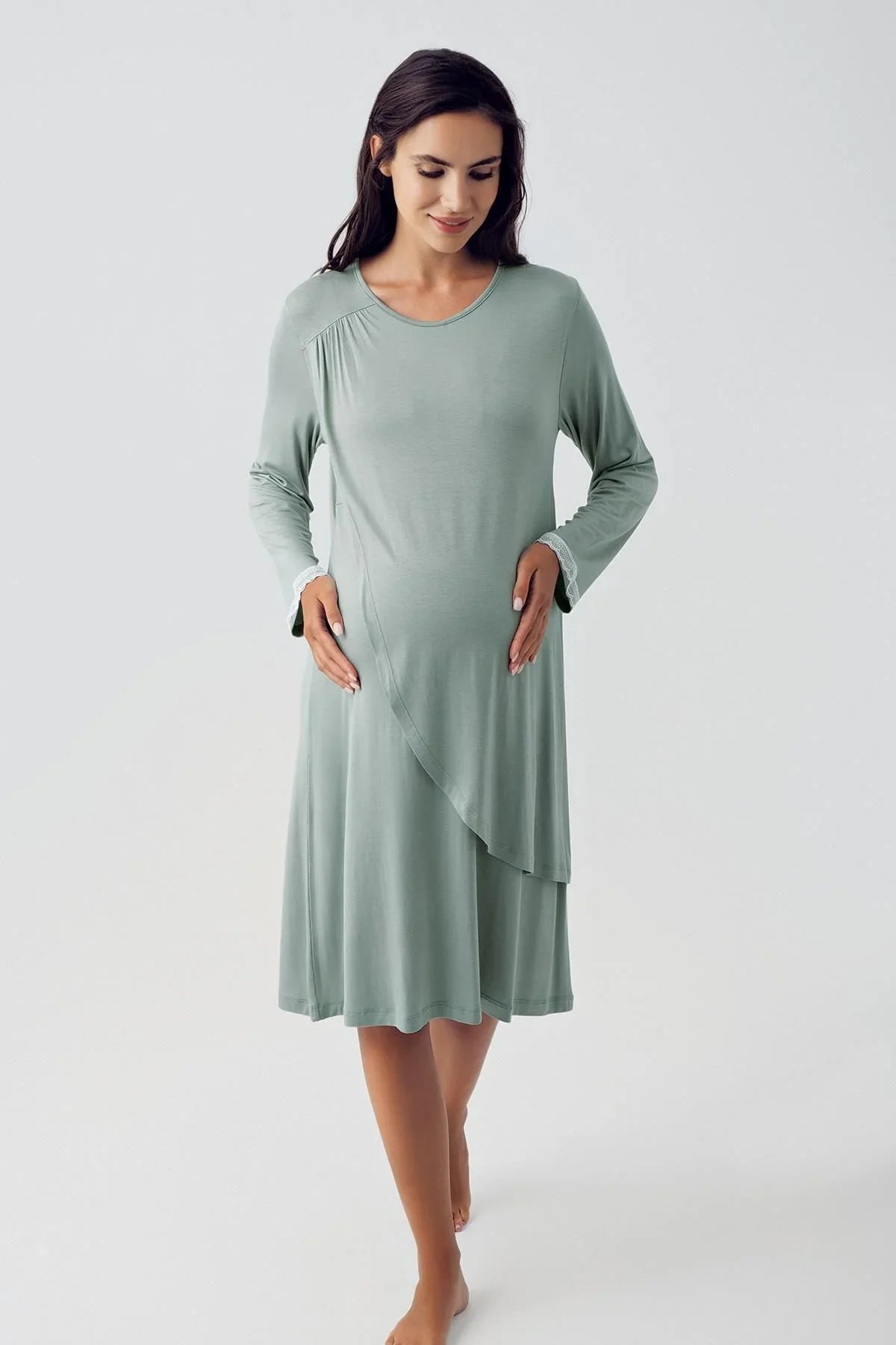 Long Sleeve Lycra Viscose Maternity Short Nightgown 15109