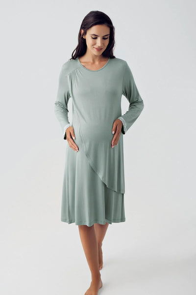 Long Sleeve Lycra Viscose Maternity Short Nightgown 15109