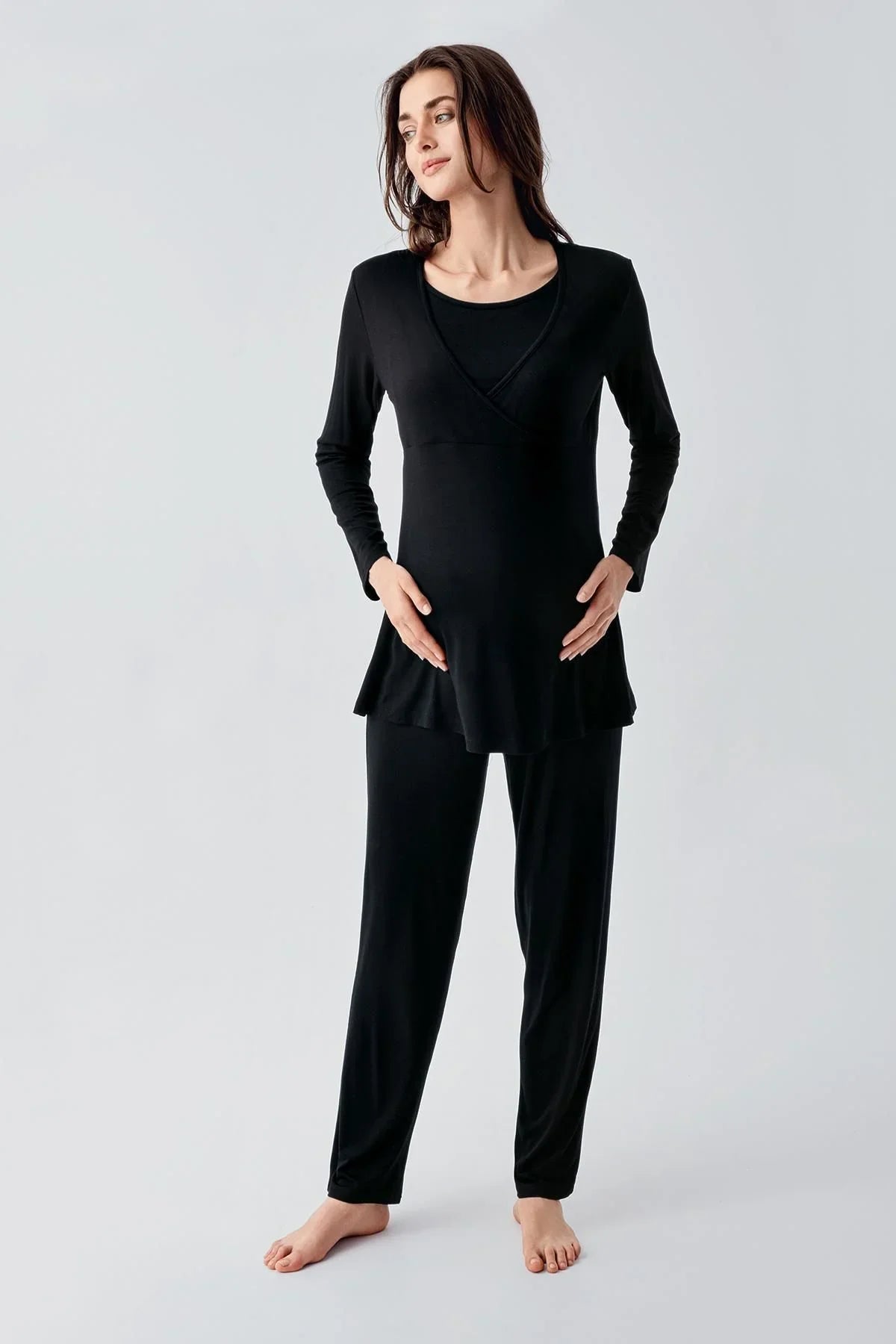 Long Sleeve Lycra Viscose Maternity Pajama Set 22105