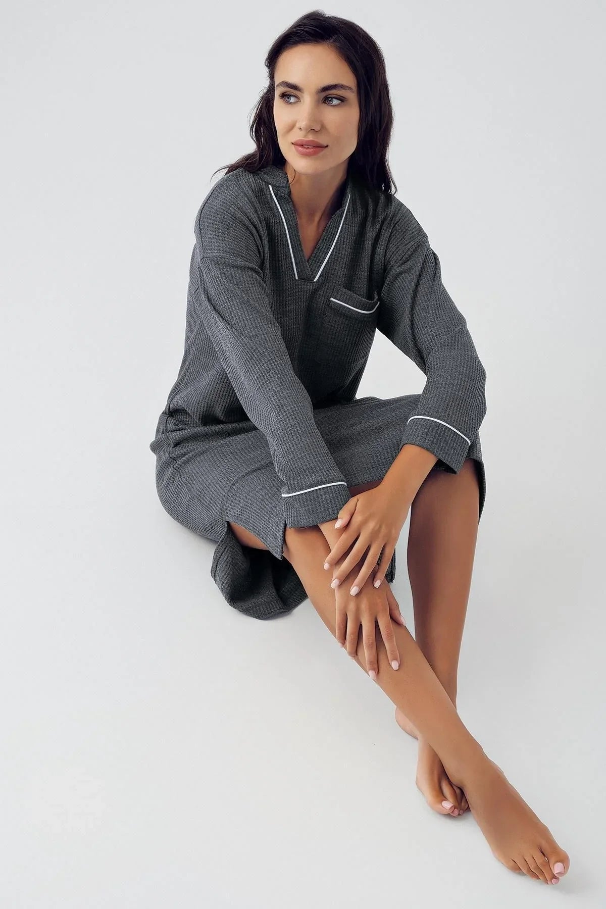 Uzun Kollu Yumuşak Dokulu Waffle Triko Elbise 15113