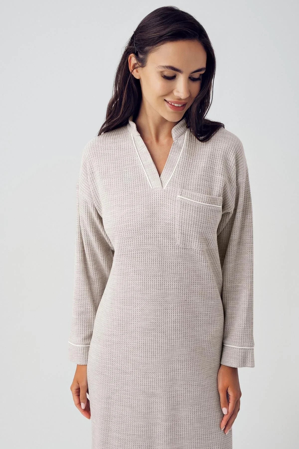 Uzun Kollu Yumuşak Dokulu Waffle Triko Elbise 15113