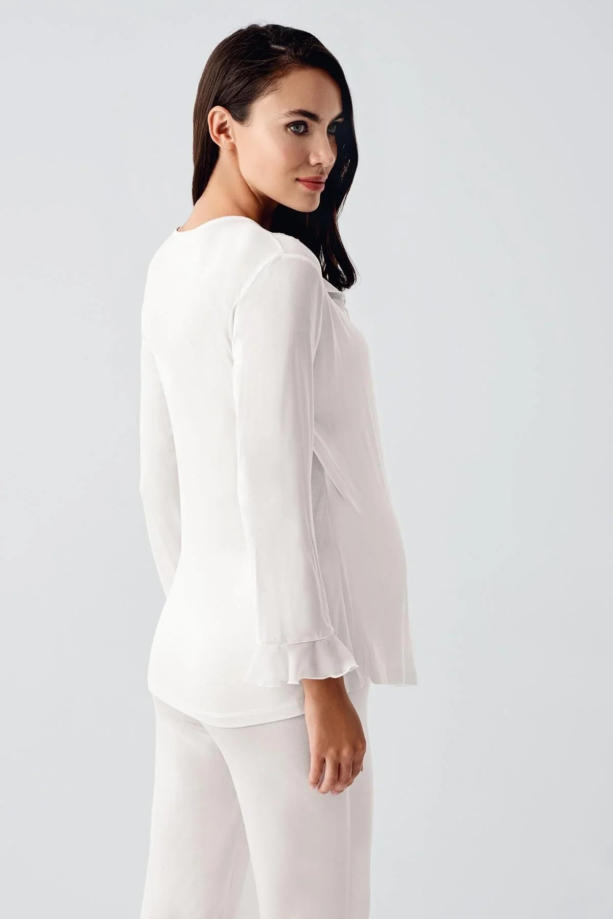 Uzun Şifon Kollu Esnek Vizkoz Hamile Sabahlık Pijama Takım 23106