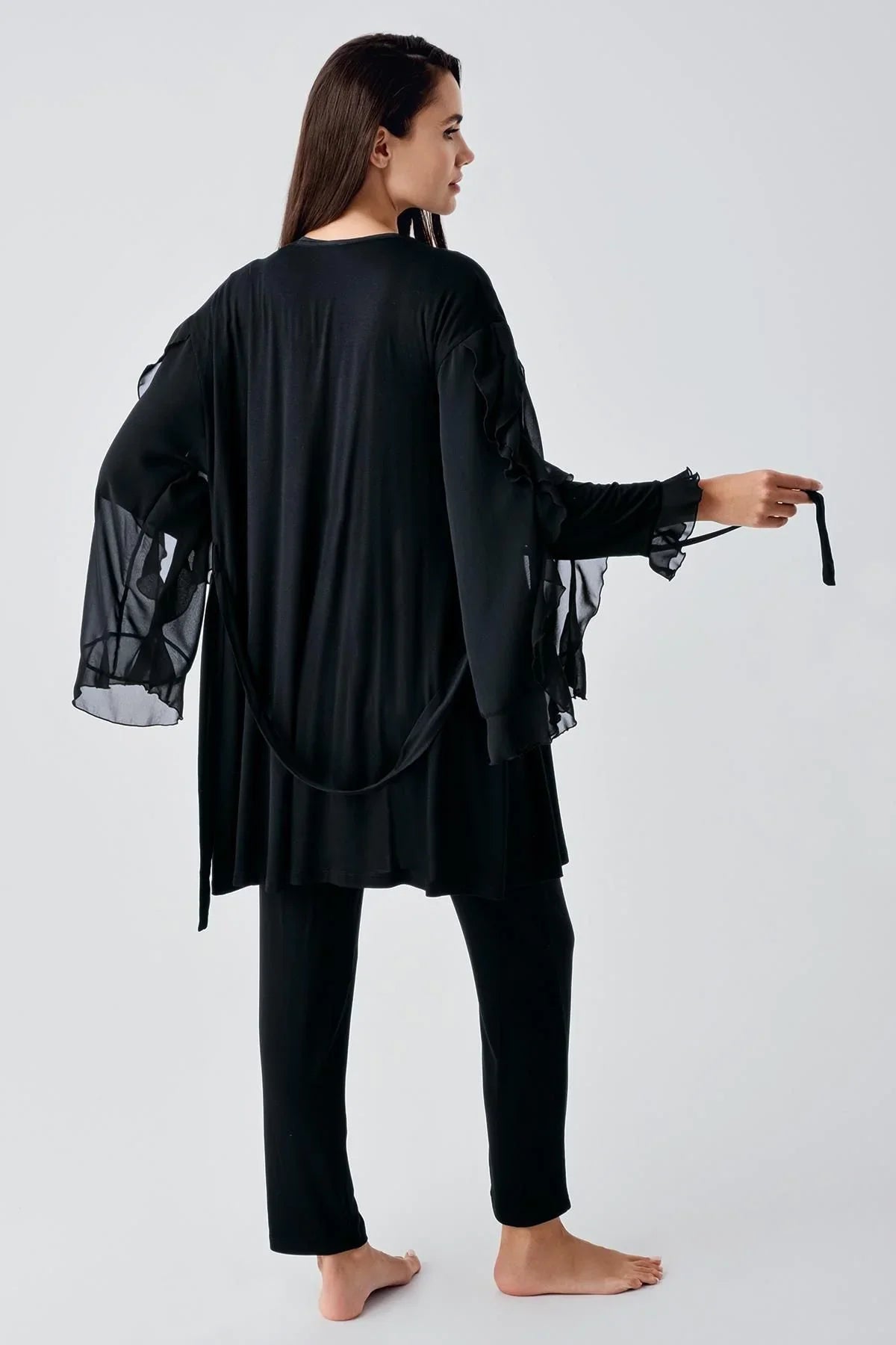 Uzun Şifon Kollu Esnek Vizkoz Hamile Sabahlık Pijama Takım 23106