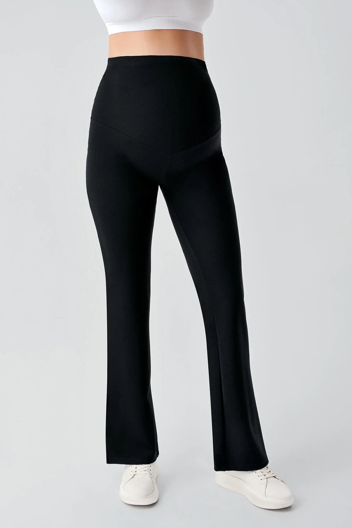 Adjustable High Waist Flexible Maternity Trousers with Slit Detail HP01