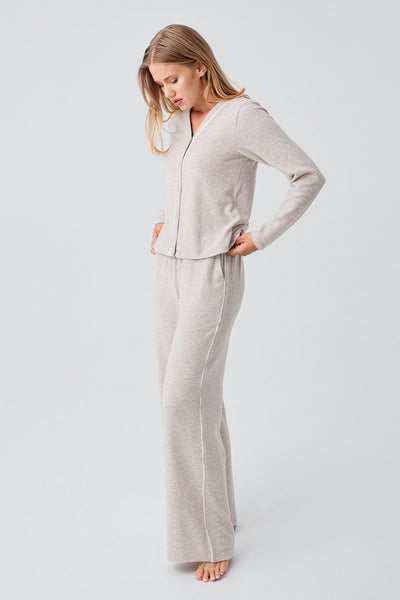 Uzun Kollu Düğmeli Esnek Yumuşak Dokulu Viskoz Pijama Takım 18205