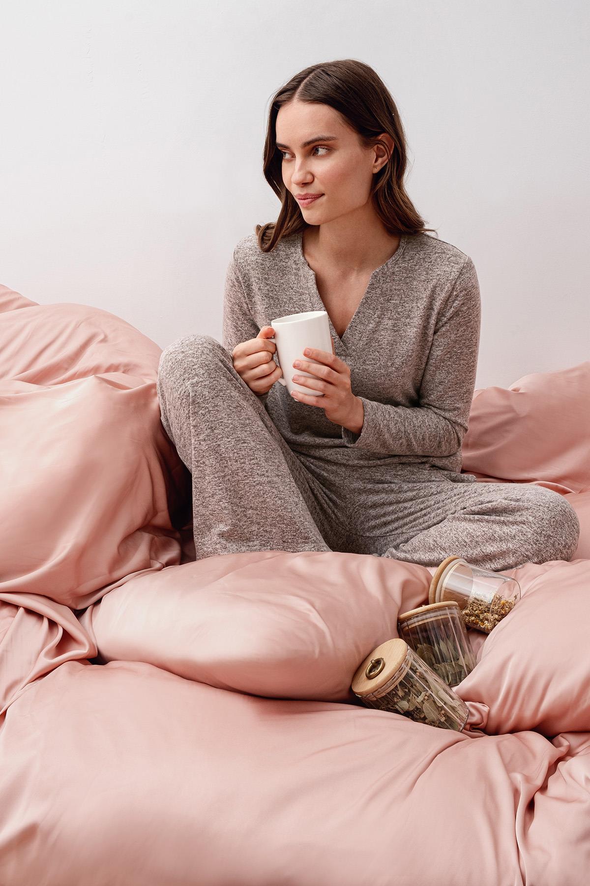 Uzun Kollu Yumuşak Dokulu Esnek Viskoz Pijama Takım 20209