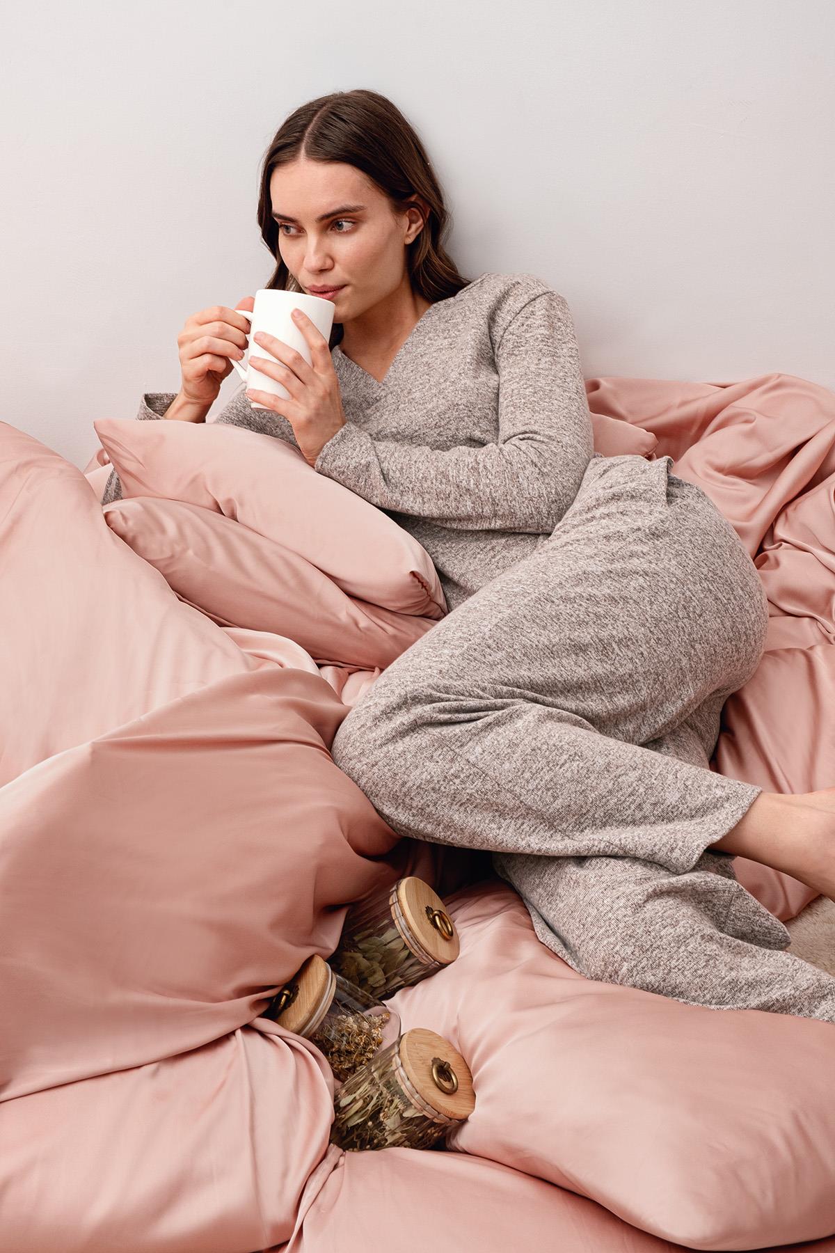 Uzun Kollu Yumuşak Dokulu Esnek Viskoz Pijama Takım 20209